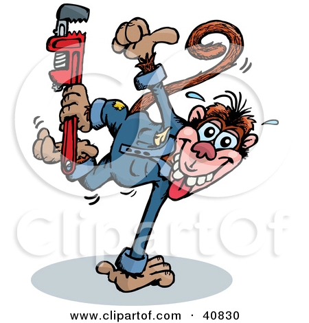 40830-Clipart-Illustration-Of-A-Hyper-Monkey-Character-Holding-A-Monkey-Wrench.webp