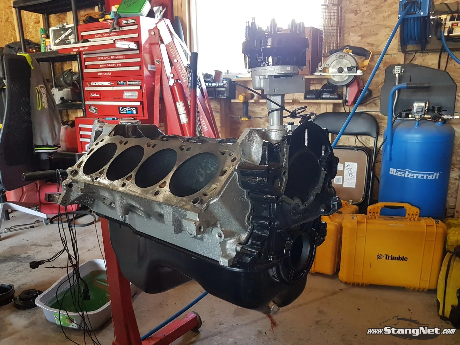 engine partly assembled